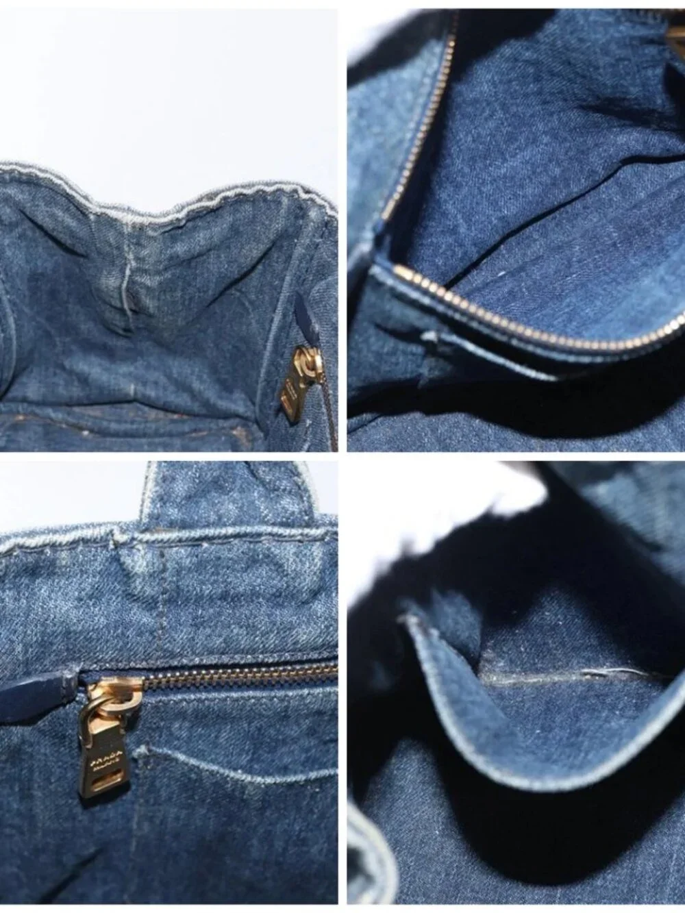 PRADA Canapa PM Hand Bag Denim Blue Gold Auth - Picture 15 of 16